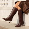 DREAM PAIRS Women’s Kitten Heel Knee High Boots(Brown-pu)