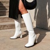 DREAM PAIRS Women’s Knee High Square Toe Heel Boots(White-pu)