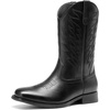 Bruno Marc Cowboy Boots for Men, Slip on Western Boots with Chic Embroidered Durable Short Retro Country Square Toe Boot(All Black)