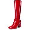 DREAM PAIRS Women’s Gogo Boots Square Toe Knee High Boots(Red)