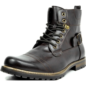 Bruno Marc Men’s Motorcycle Combat Boots(Pu Dark Brown)