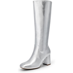 DREAM PAIRS Women’s Gogo Boots Square Toe Knee High Boots(Silver)
