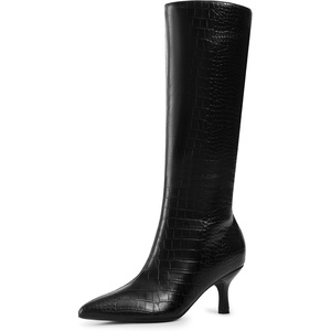 DREAM PAIRS Women’s Kitten Heel Knee High Boots(Black-croco)