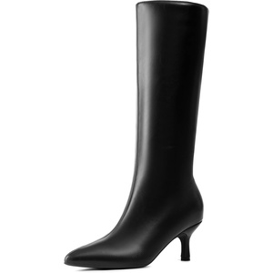 DREAM PAIRS Women’s Kitten Heel Knee High Boots(Black-pu)