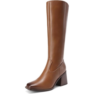 DREAM PAIRS Women’s Knee High Block Heel Tall Boots(Brown)