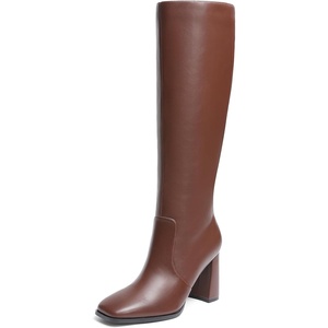 DREAM PAIRS Women’s Knee High Square Toe Heel Boots(Brown)