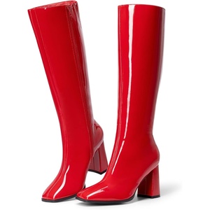 DREAM PAIRS Women’s Knee High Square Toe Heel Boots(Red-pat)