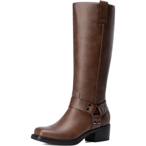 DREAM PAIRS Women’s Motorcycle Knee High Boots(Tan)